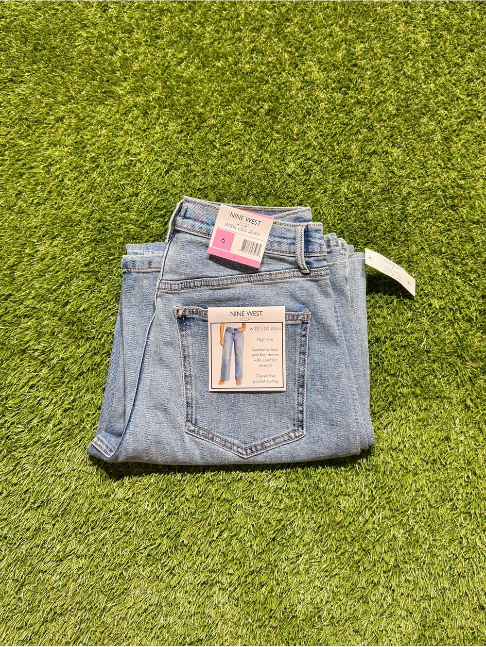 Nine West Wide-Leg High Rise Stretch Jeans Women’s Size 6 Light Wash Blue NWT